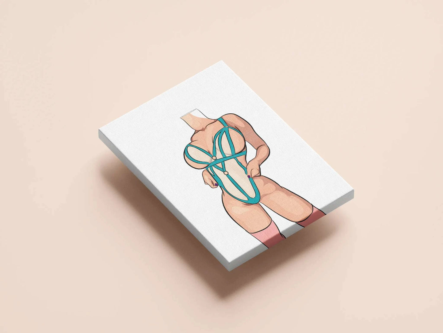 Bold digital art illustration titled "Lingerie Model 62 - Baked Art," offering a stylish, confident design on a displayed canvas.