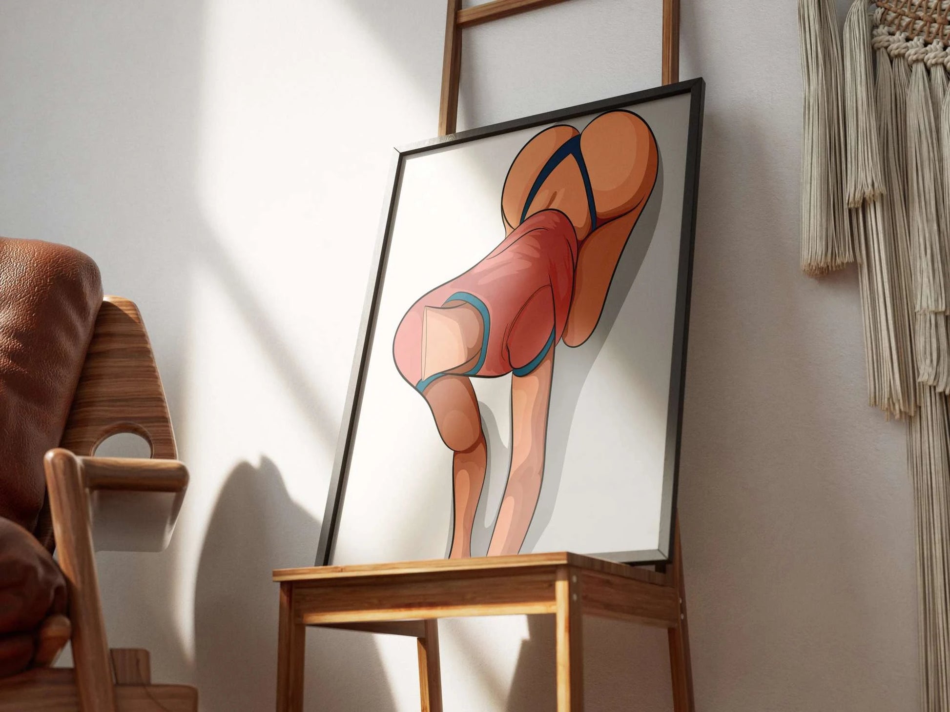 Digital illustration of Lingerie Model 63, modern art on easel.