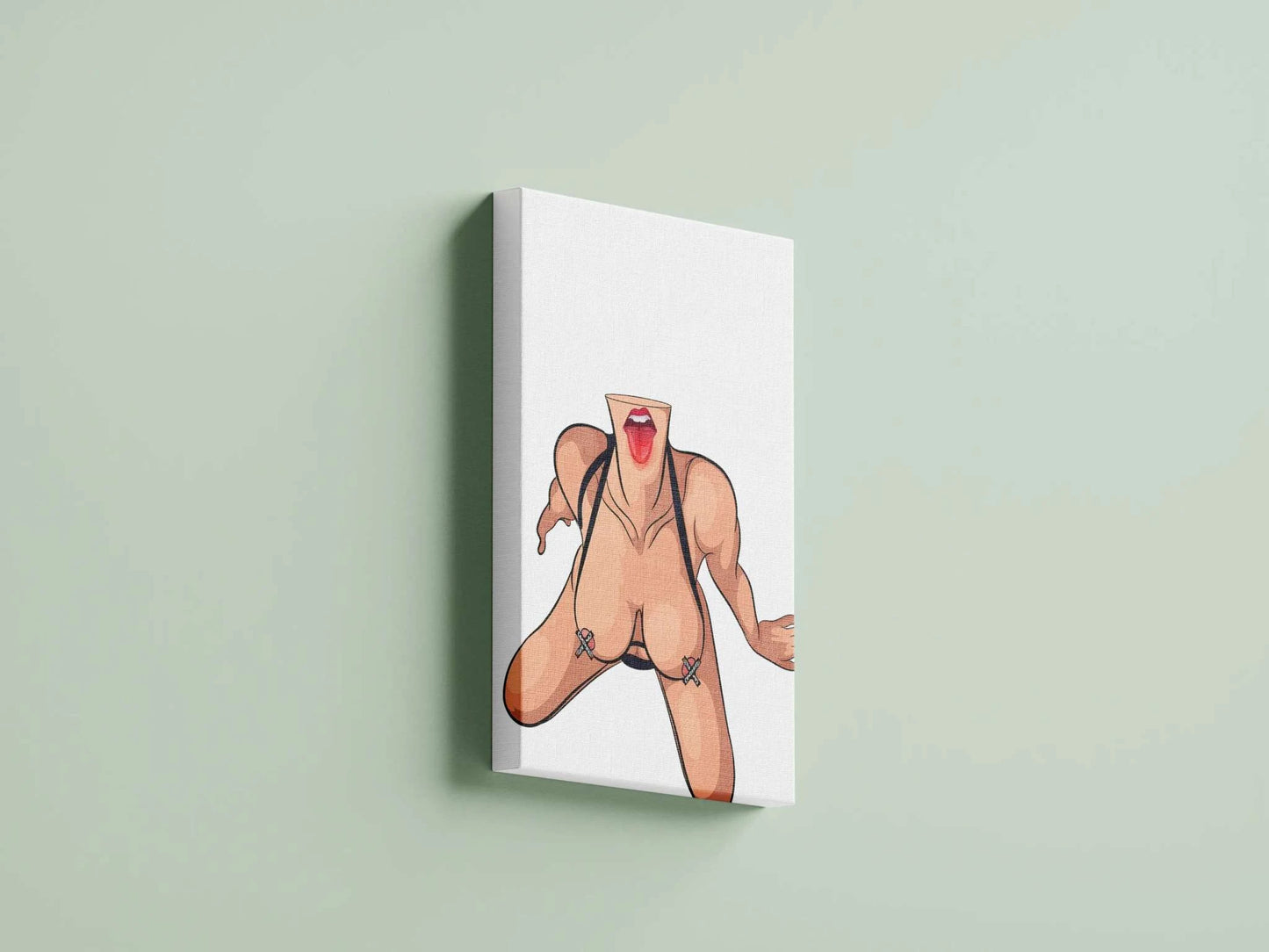 Unique digital art of an expressive female figure on canvas, titled "Baked Art - Model 64".