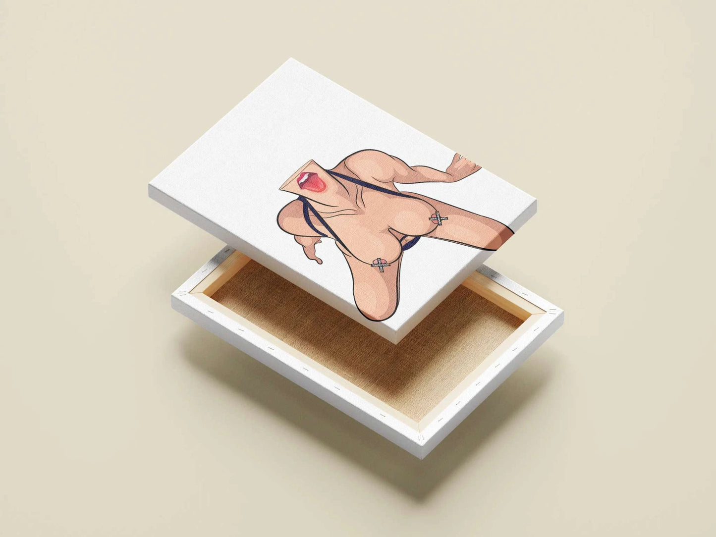 Expressive digital art of a female figure in bold lingerie, titled 'Baked Art - Model 64', available as a customizable digital download.