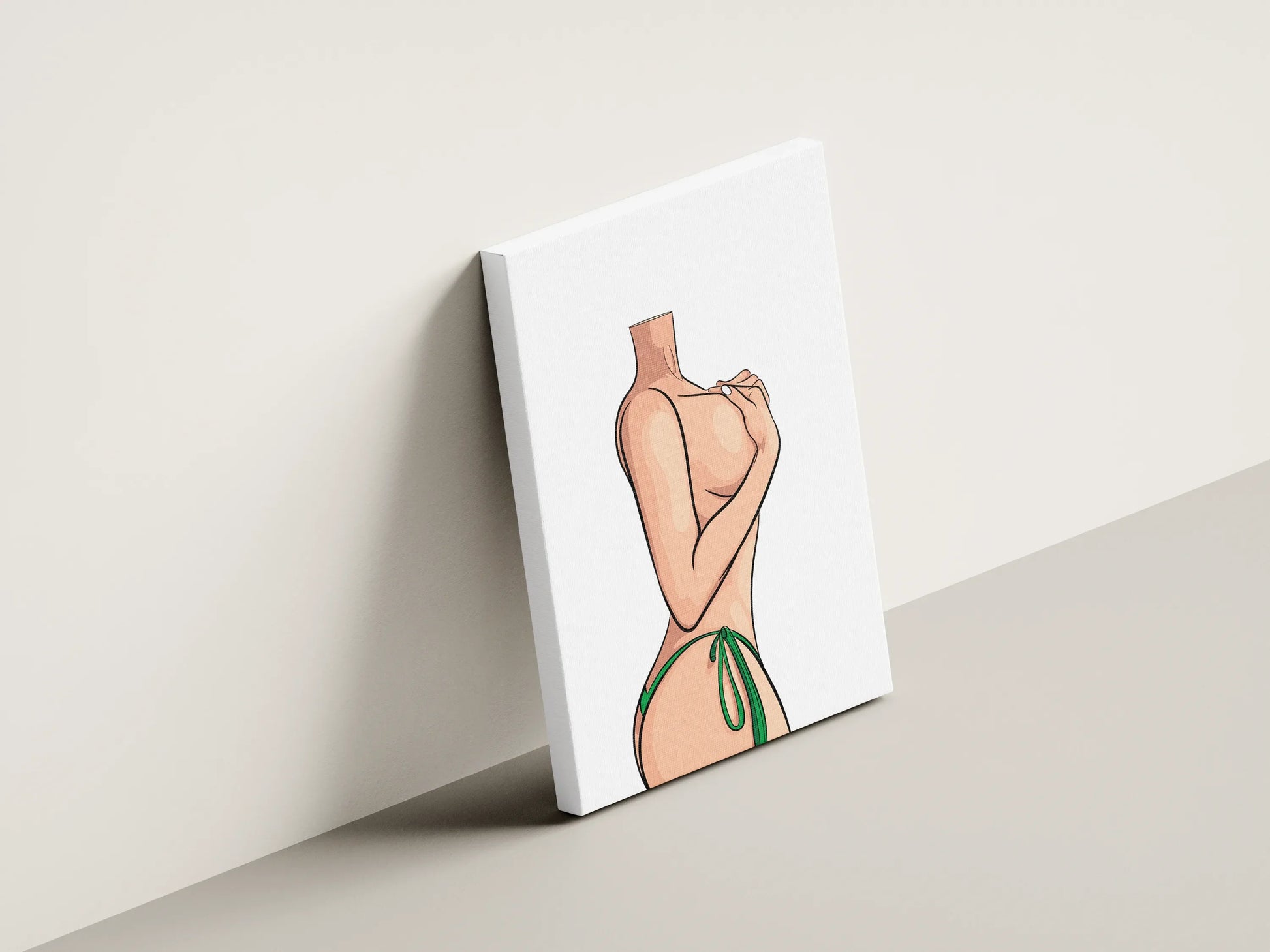 Sensual female figure digital art on canvas, printable and customizable in high-resolution formats.