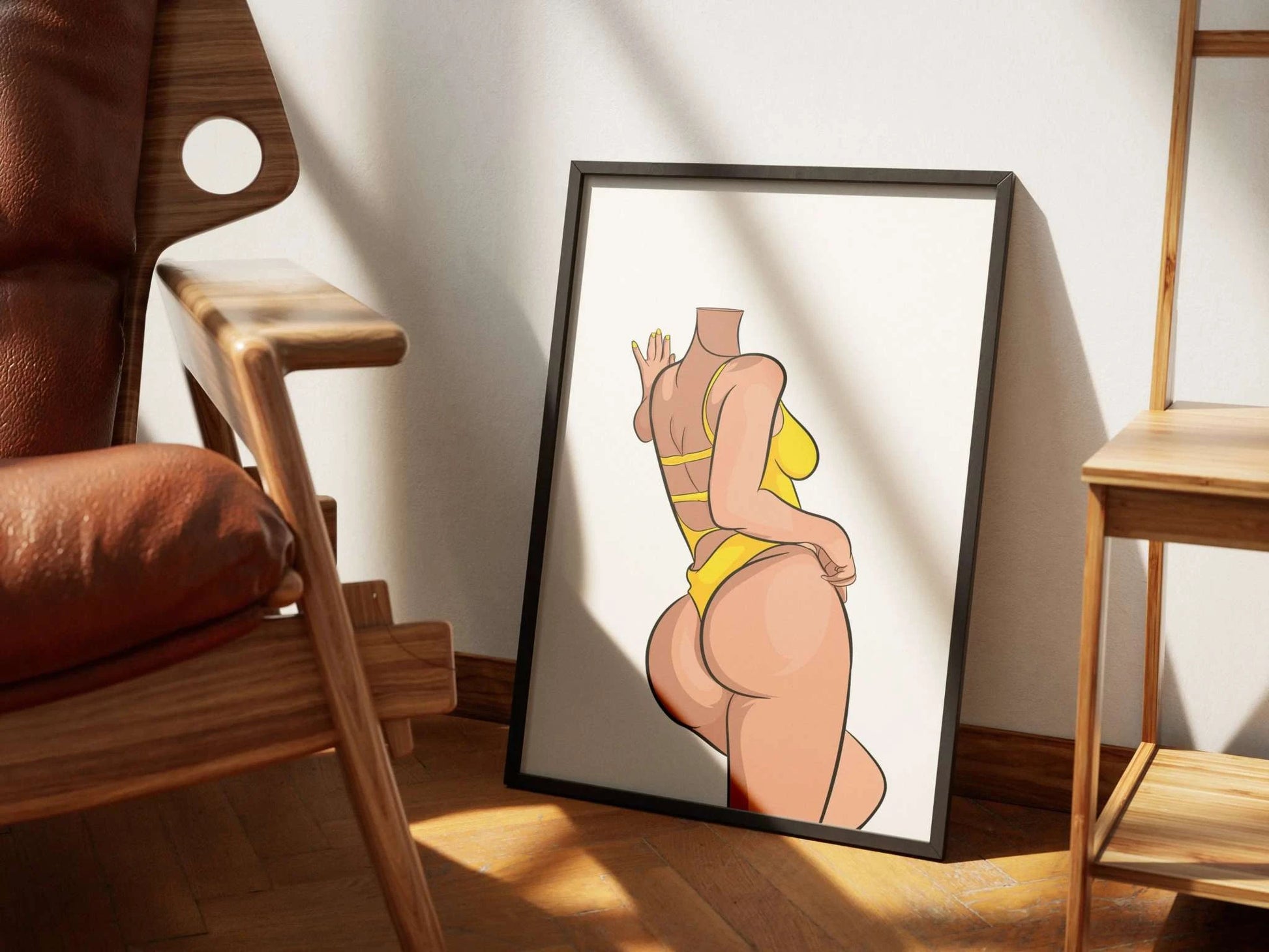 Vibrant digital illustration print titled "Baked Art - Model 73" showcasing bold curves in a modern style.