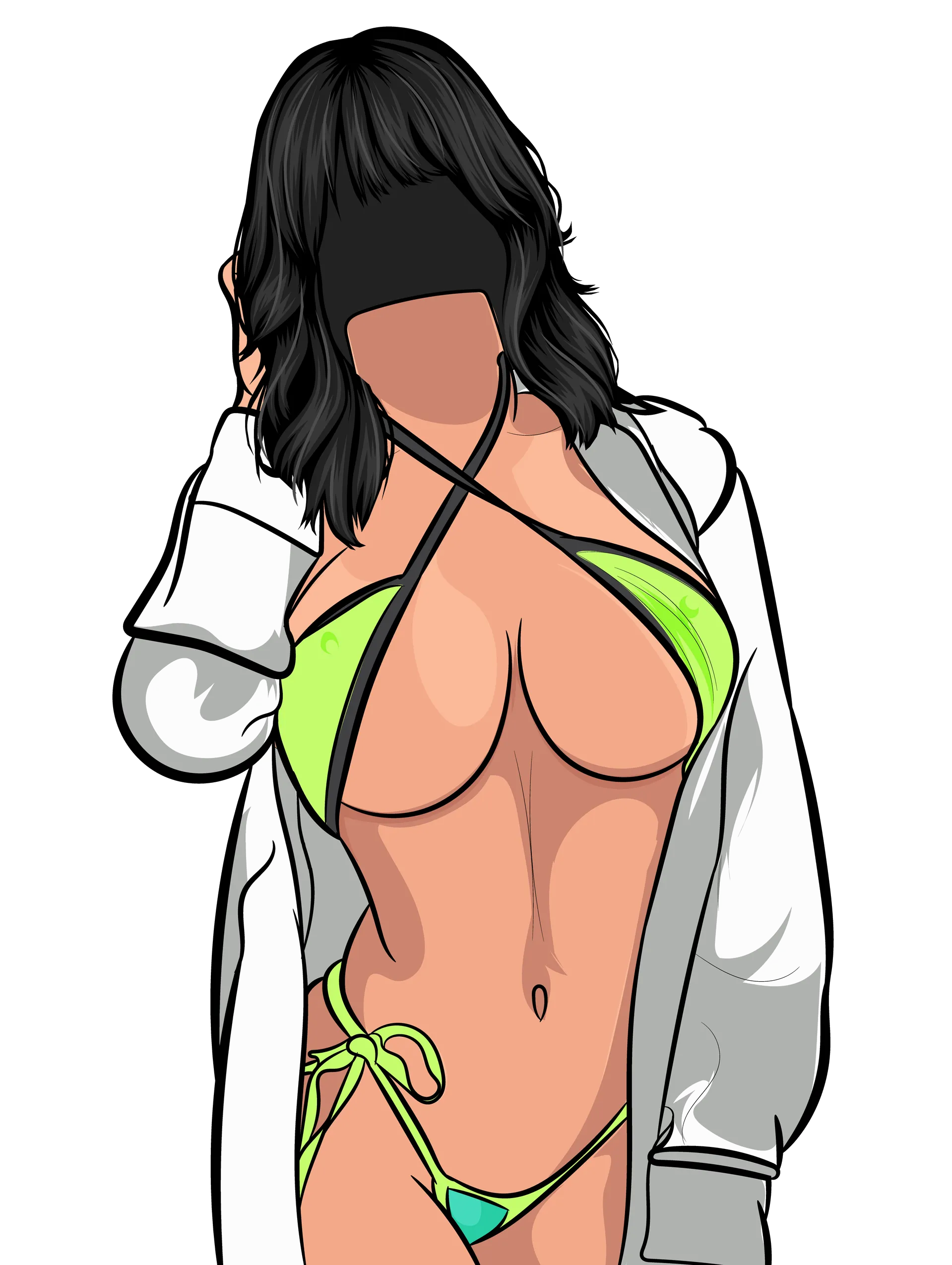 Bikini Model 76 digital illustration, Baked Art style, modern artistry.