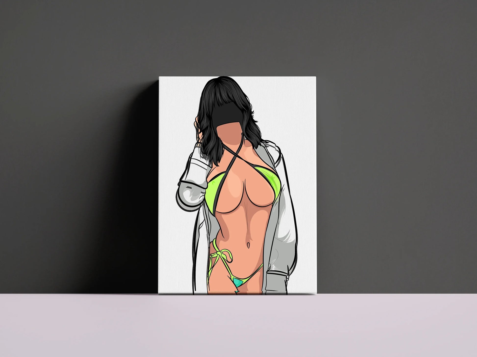 Digital illustration of a bikini model, showcasing modern artistry and intricate linework, titled "Bikini Model 76 - Digitalized Arts Baked Art".