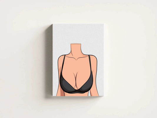 Minimalist digital art of a lingerie model showcasing clean lines and modern aesthetics in black.
