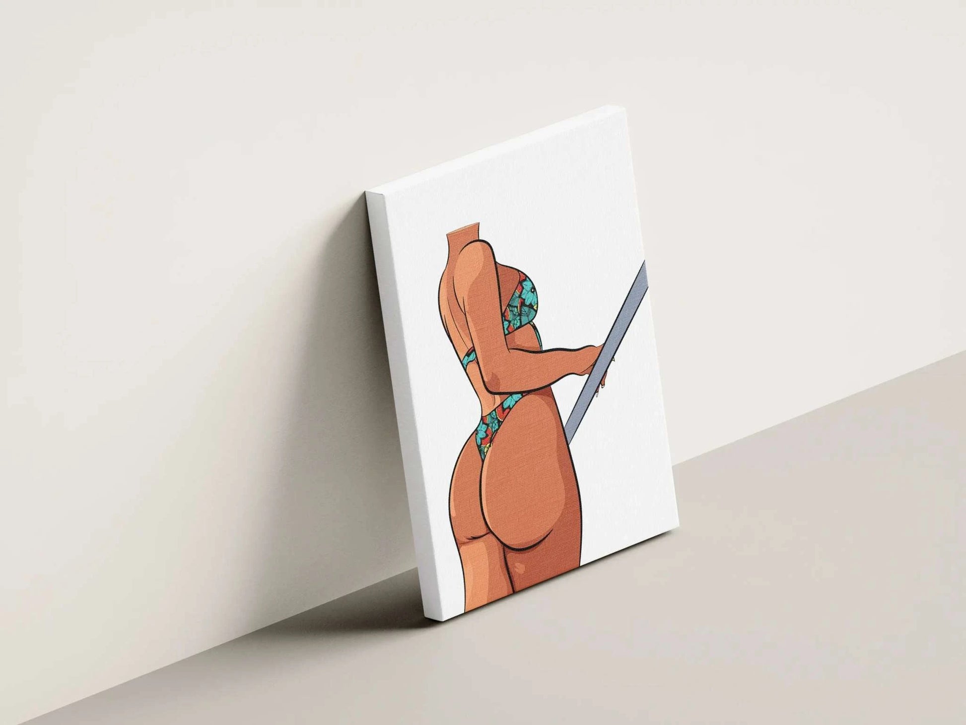 Bikini Model 7 digital art on canvas, featuring a confident figure with lifelike anatomy in a stylish bikini, showcasing baked art by Digitalized Arts.