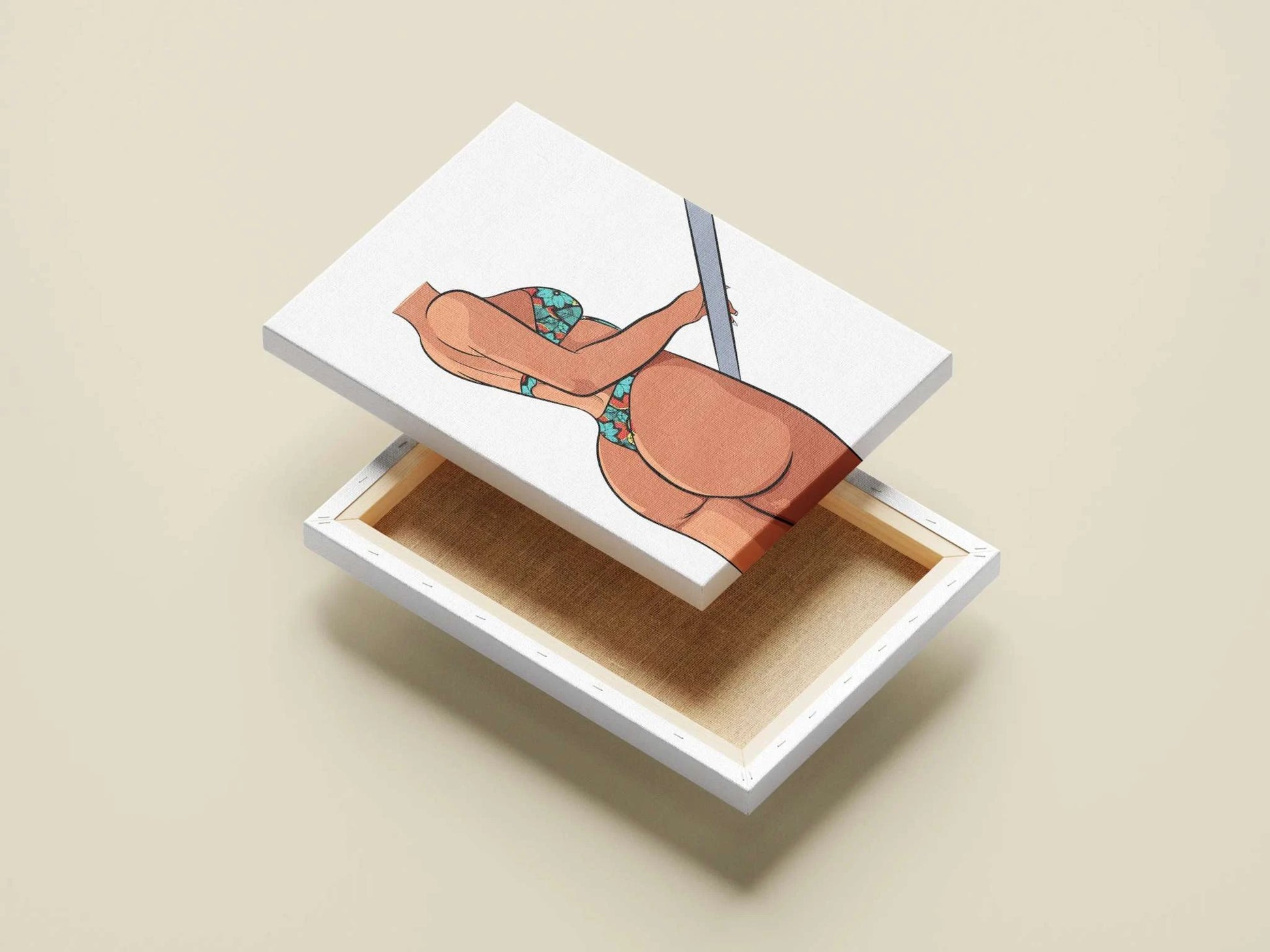 Bikini Model 7 digital baked art on a box lid, showcasing lifelike anatomy and vibrant design.