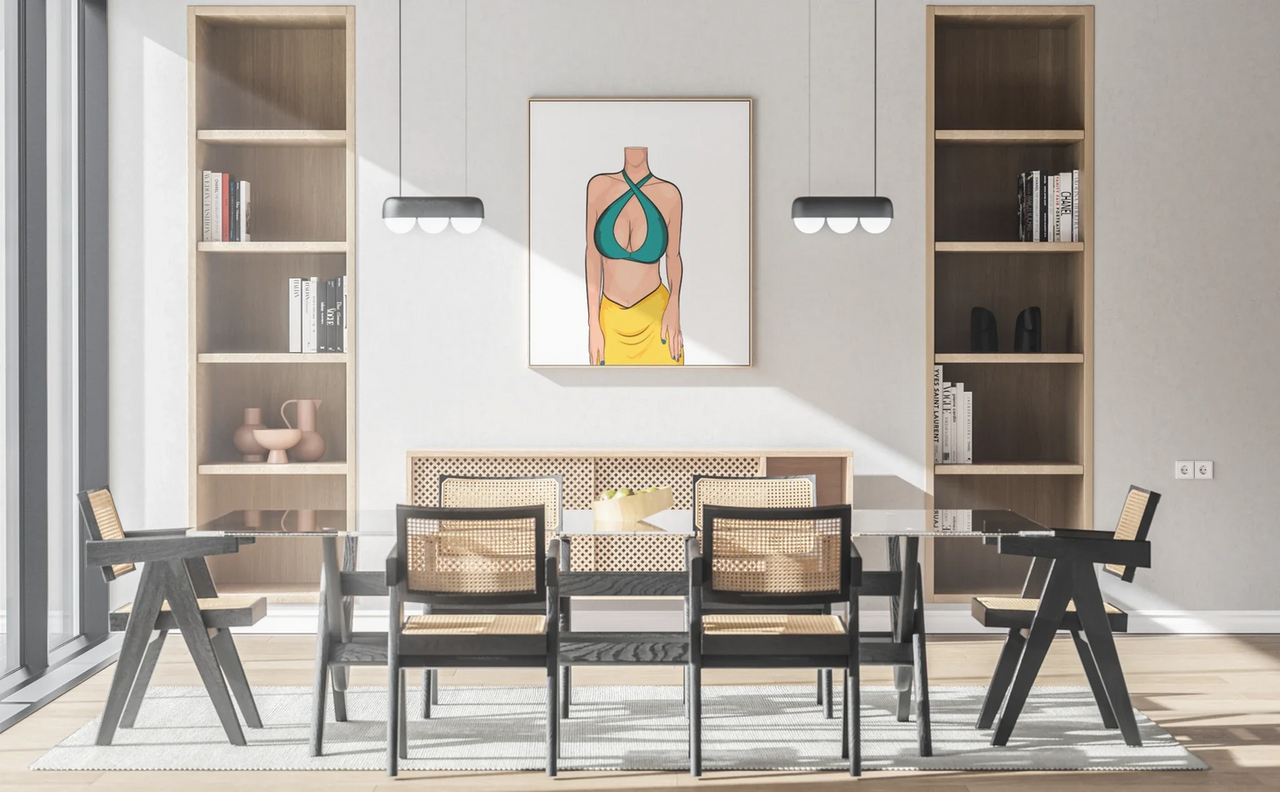 Vibrant digital art piece "Lingerie Model 81" displayed in modern room setting.
