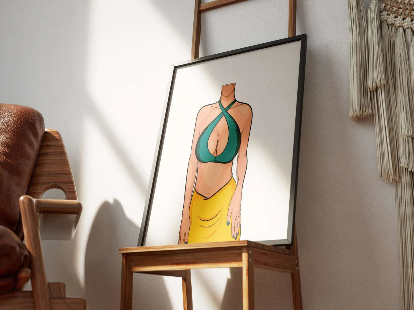 Vibrant digital art print of Lingerie Model 81 with bold colors, featuring a minimalist aesthetic, part of Baked Art collection.