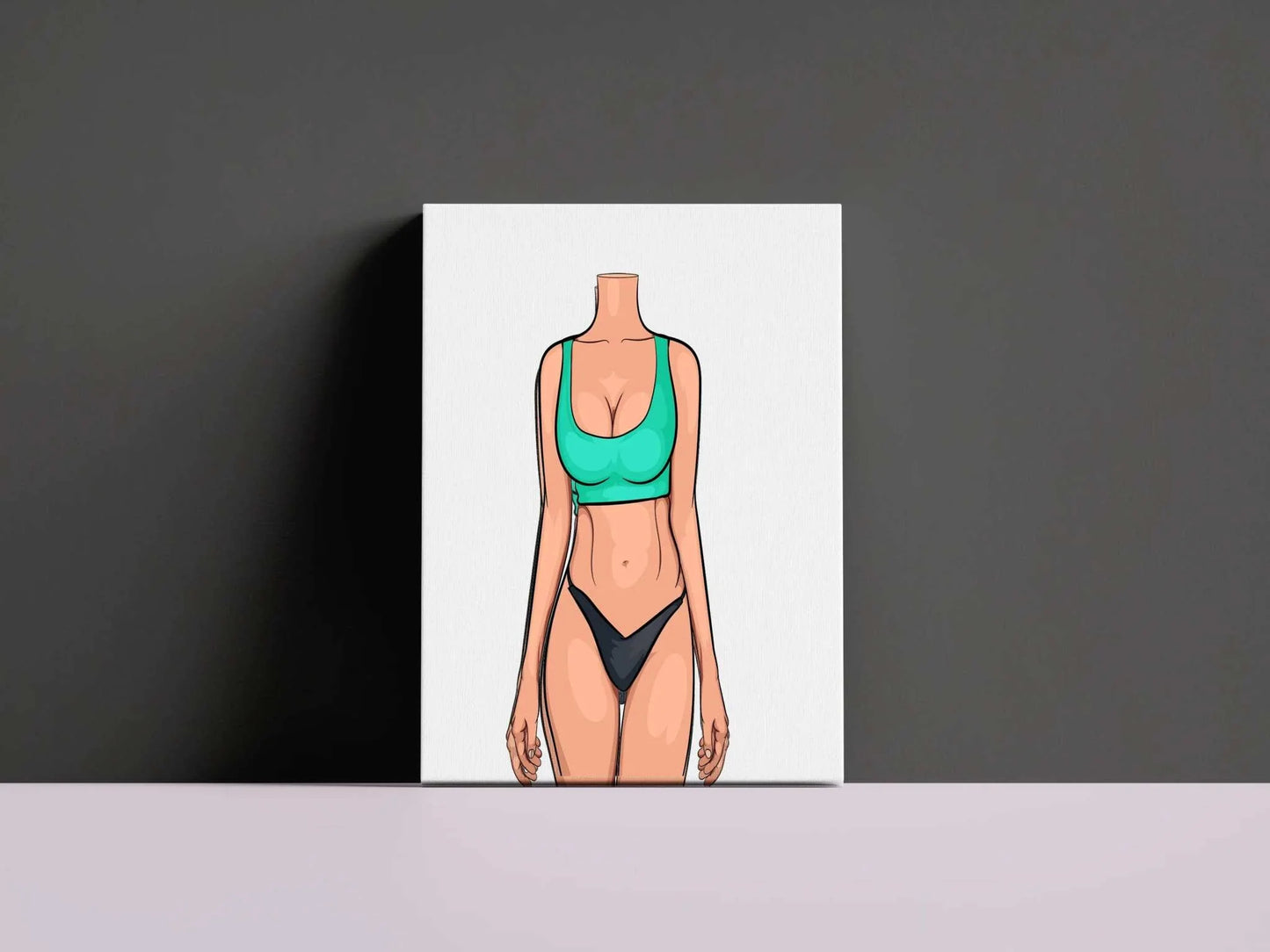 Digital artwork of a sleek silhouette in lingerie, vibrant colors, modern style, Baked Art - Model 82.