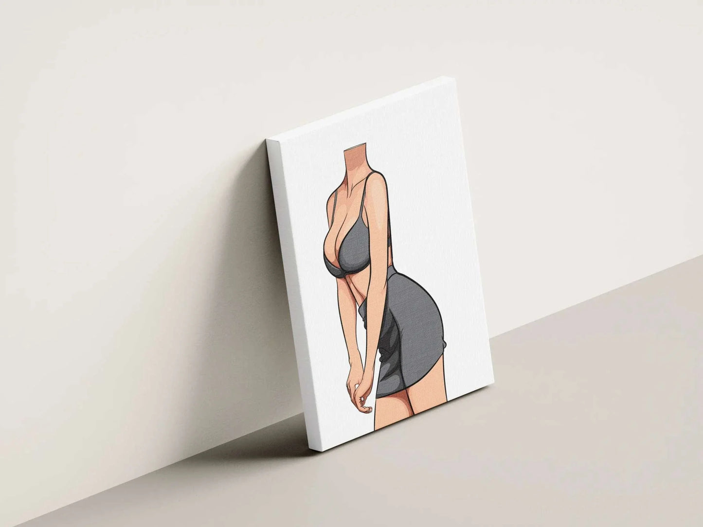 Stylized digital art of a figure in a bralette and mini skirt showcasing curves, titled "Baked Art - Model 83".
