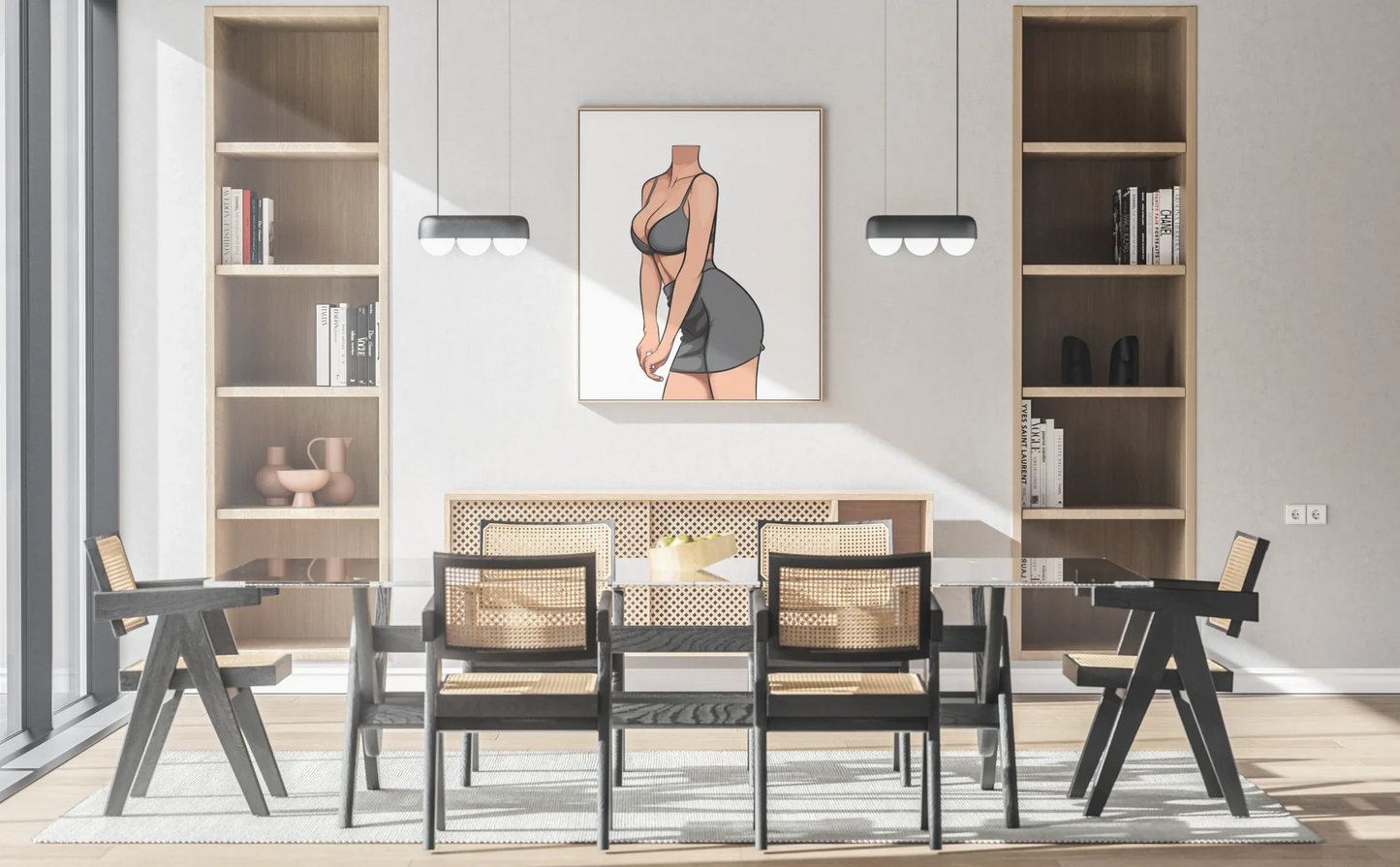 Digital artwork of a stylish model in bralette and mini skirt, part of Baked Art - Model 83 collection.