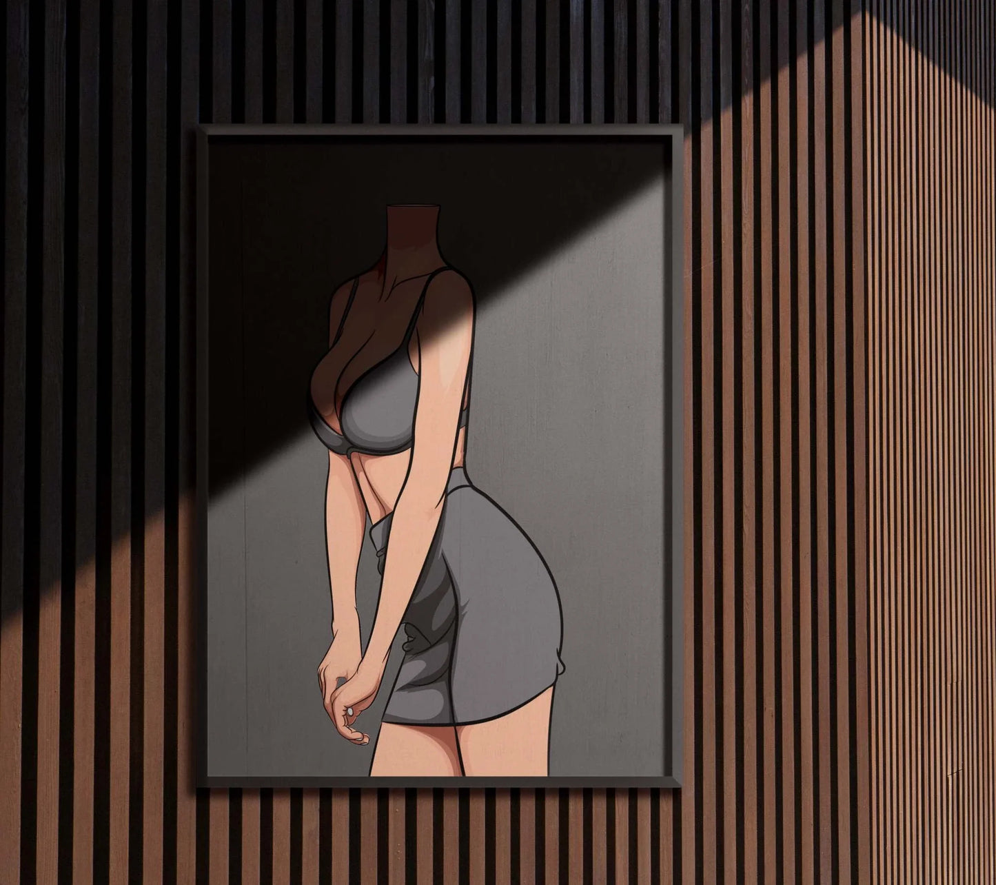 Stylized illustration of a figure in a bralette and mini skirt, highlighting fashion and curves for Baked Art - Model 83.