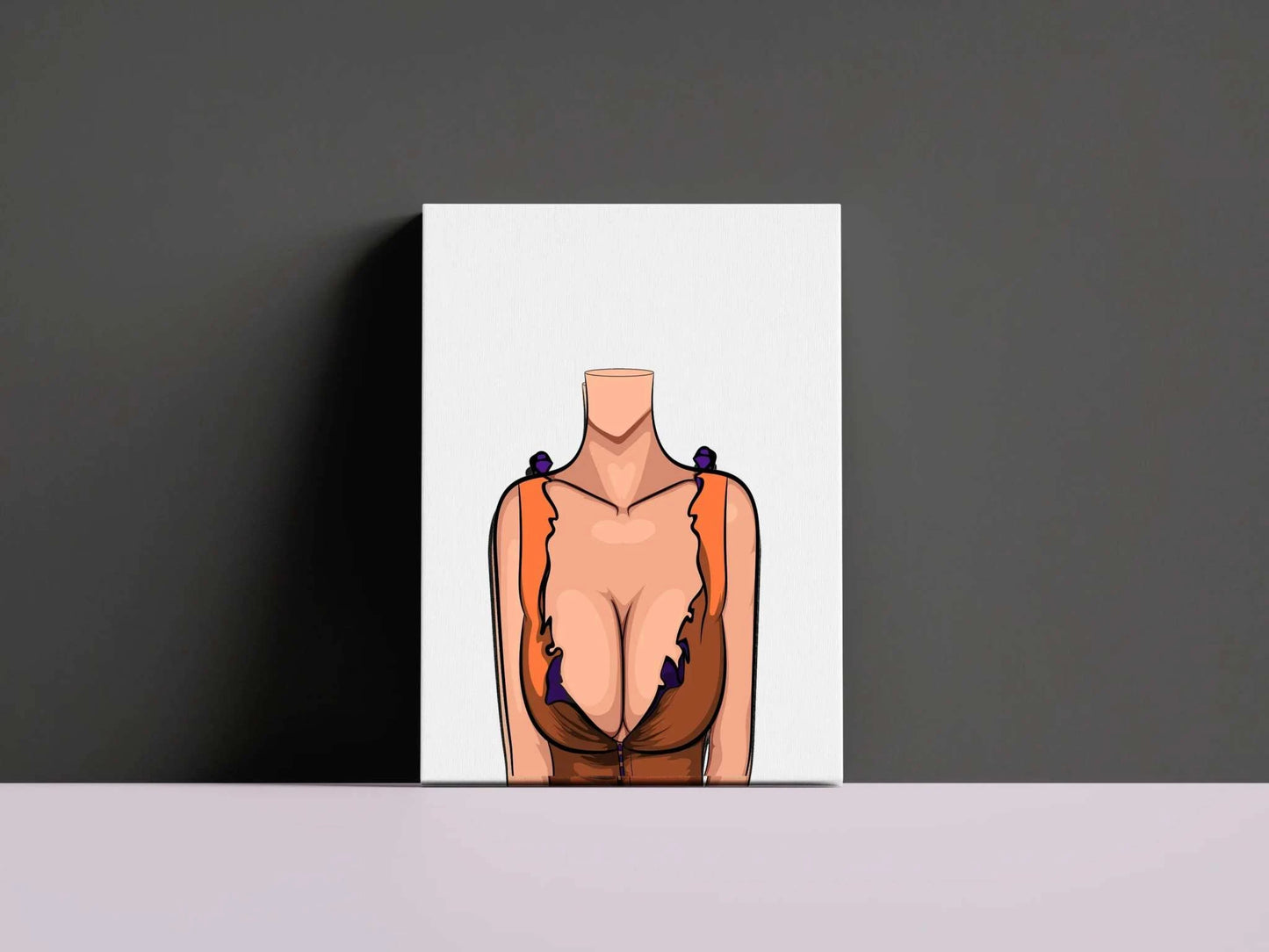 Baked Art Model 85 digital artwork featuring a figure in an orange and brown ruffled top with purple accents.