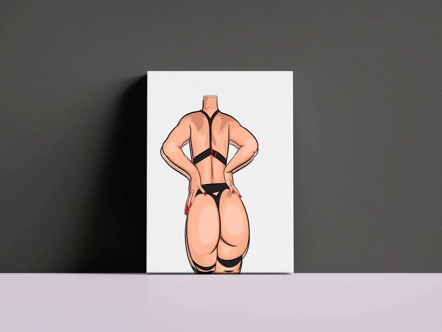 Baked Art - Model 87 digital illustration featuring a figure in black strappy lingerie with red accents, emphasizing strength and sensuality.