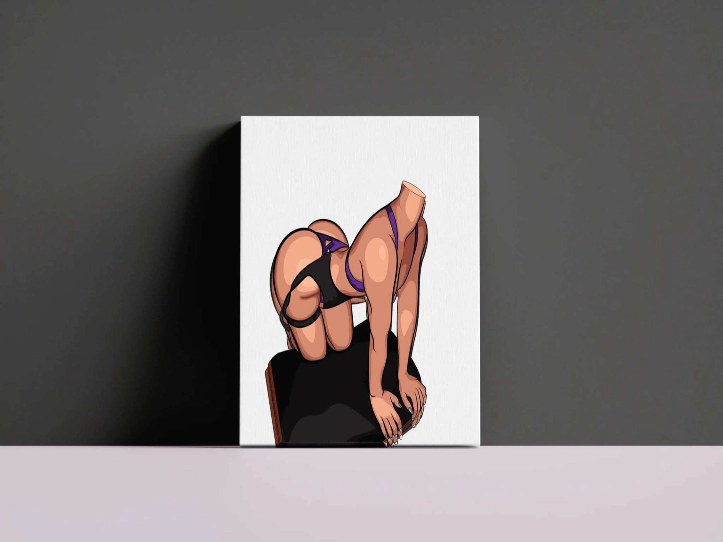 Baked Art Model 89 illustration in purple and black, dynamic pose emphasizing strength and flexibility.