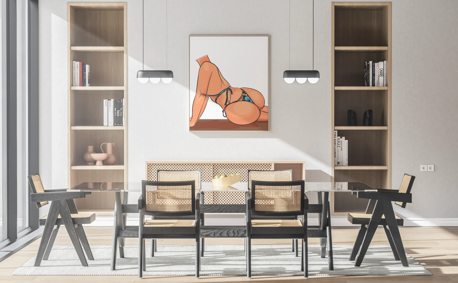 Bikini Model 8 digital art by Digitalized Arts displayed in modern dining room.
