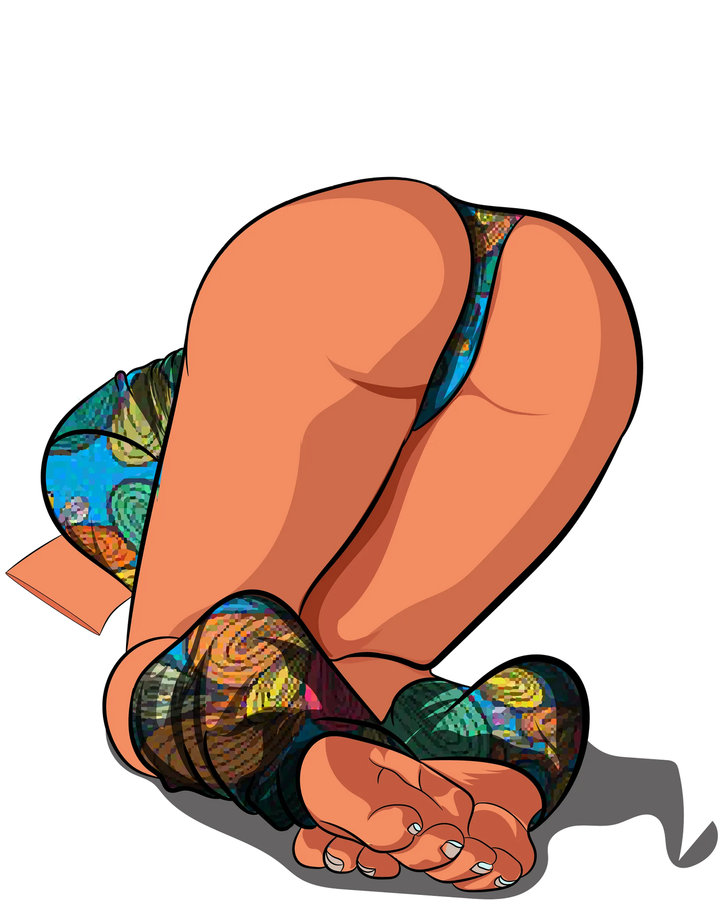 Model 9 - Baked Art digital illustration featuring a vividly patterned outfit, celebrating the female form.