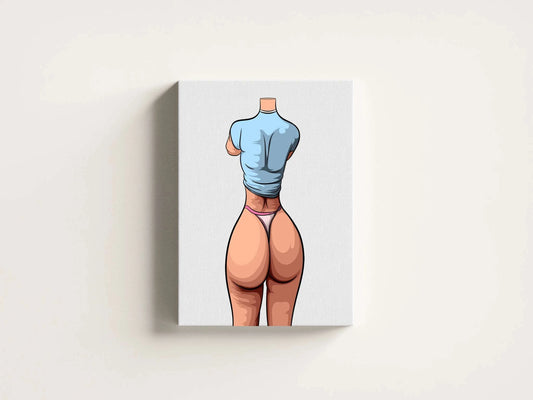 Digital artwork of a stylized figure wearing light blue cropped top and pink underwear, Baked Art - Model 94.
