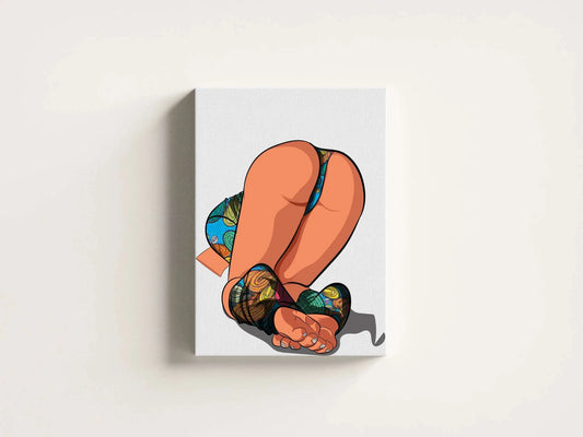 Digital artwork of a female form in colorful patterned lingerie, Model 9 - Baked Art.