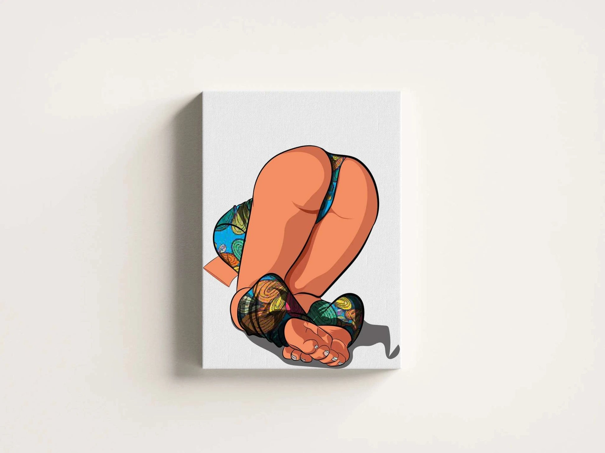 Digital artwork of a female form in colorful patterned lingerie, Model 9 - Baked Art.