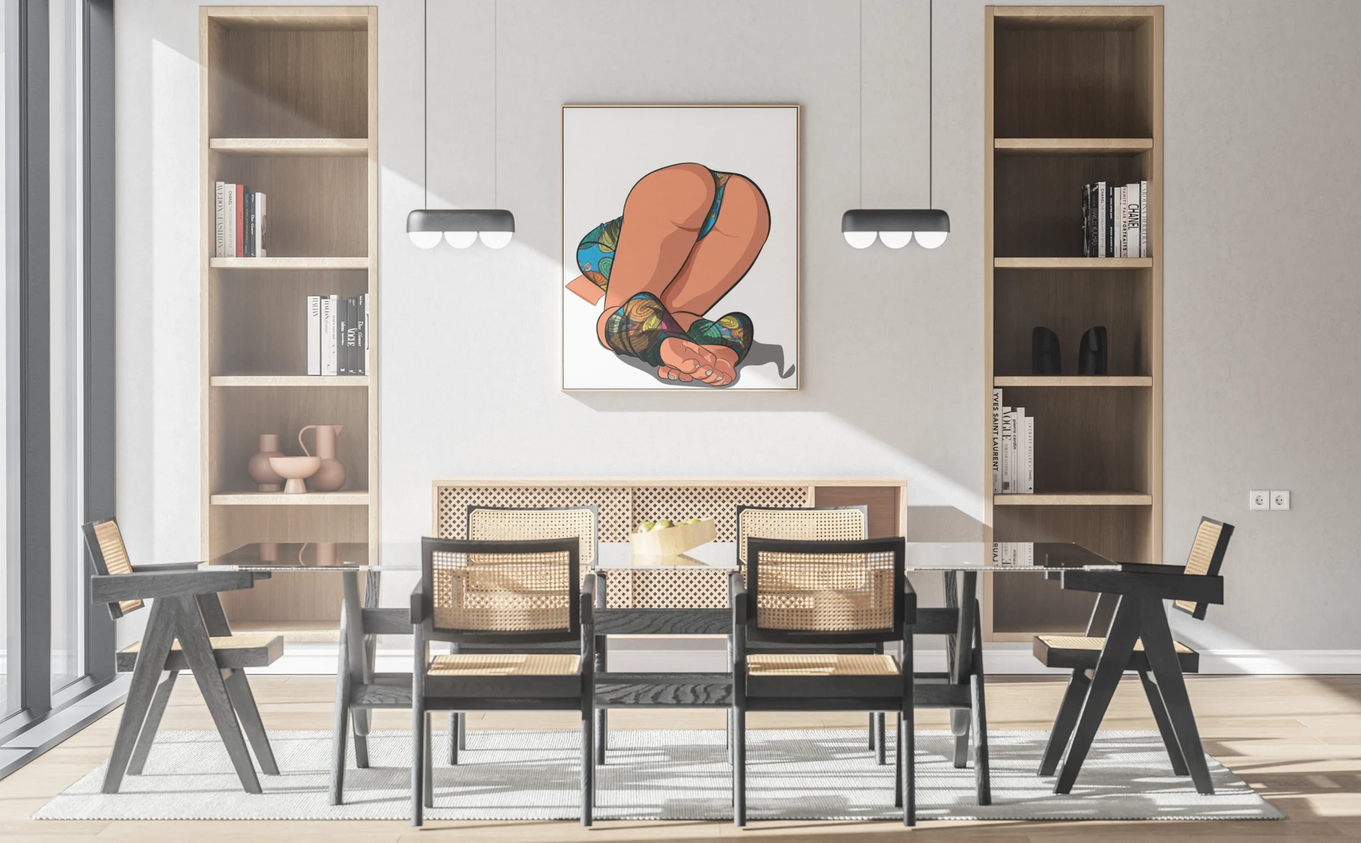 Model 9 - Baked Art digital artwork displayed in a modern dining room.