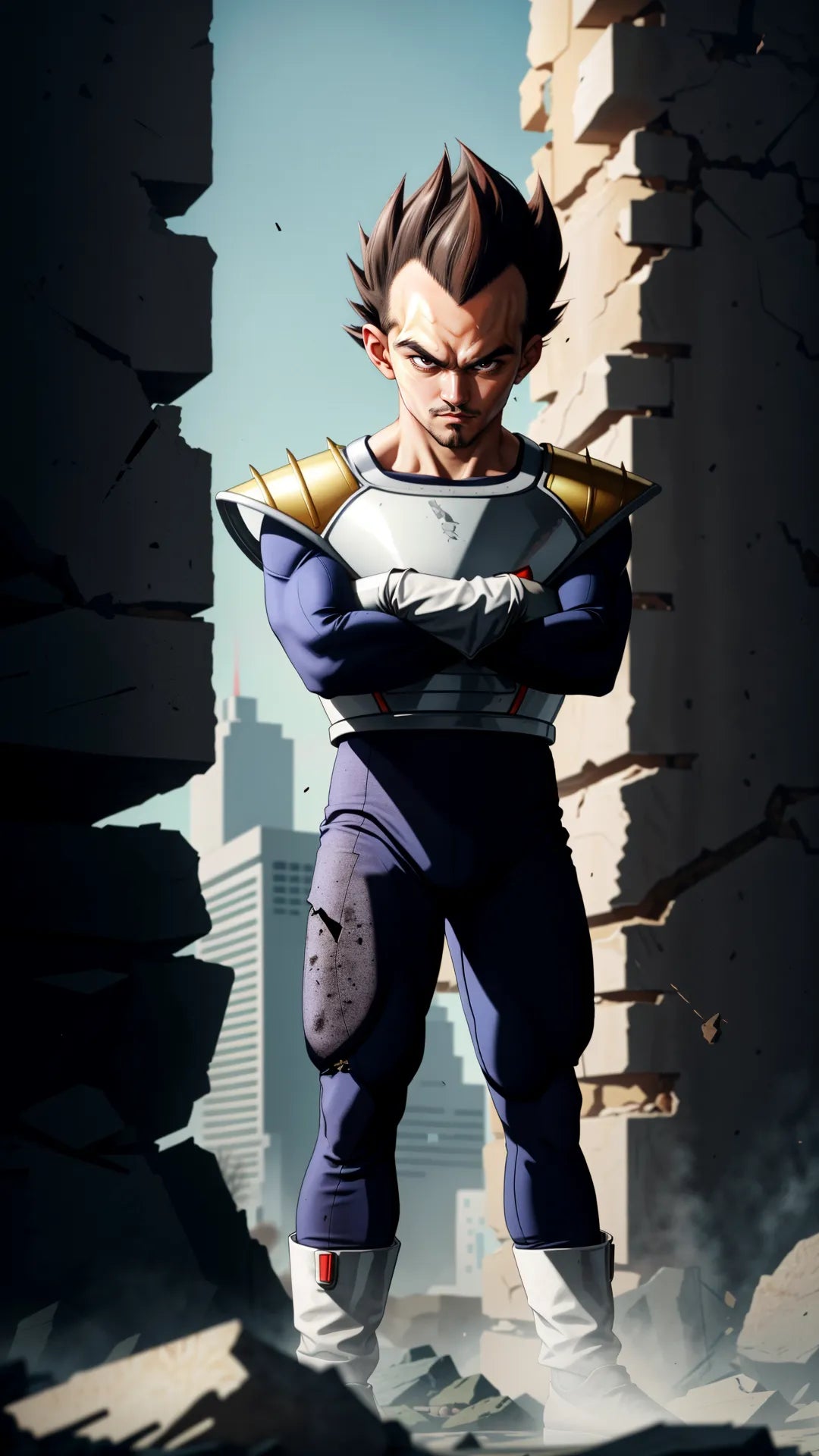 Custom anime character art in ruins setting, inspired by popular anime styles.