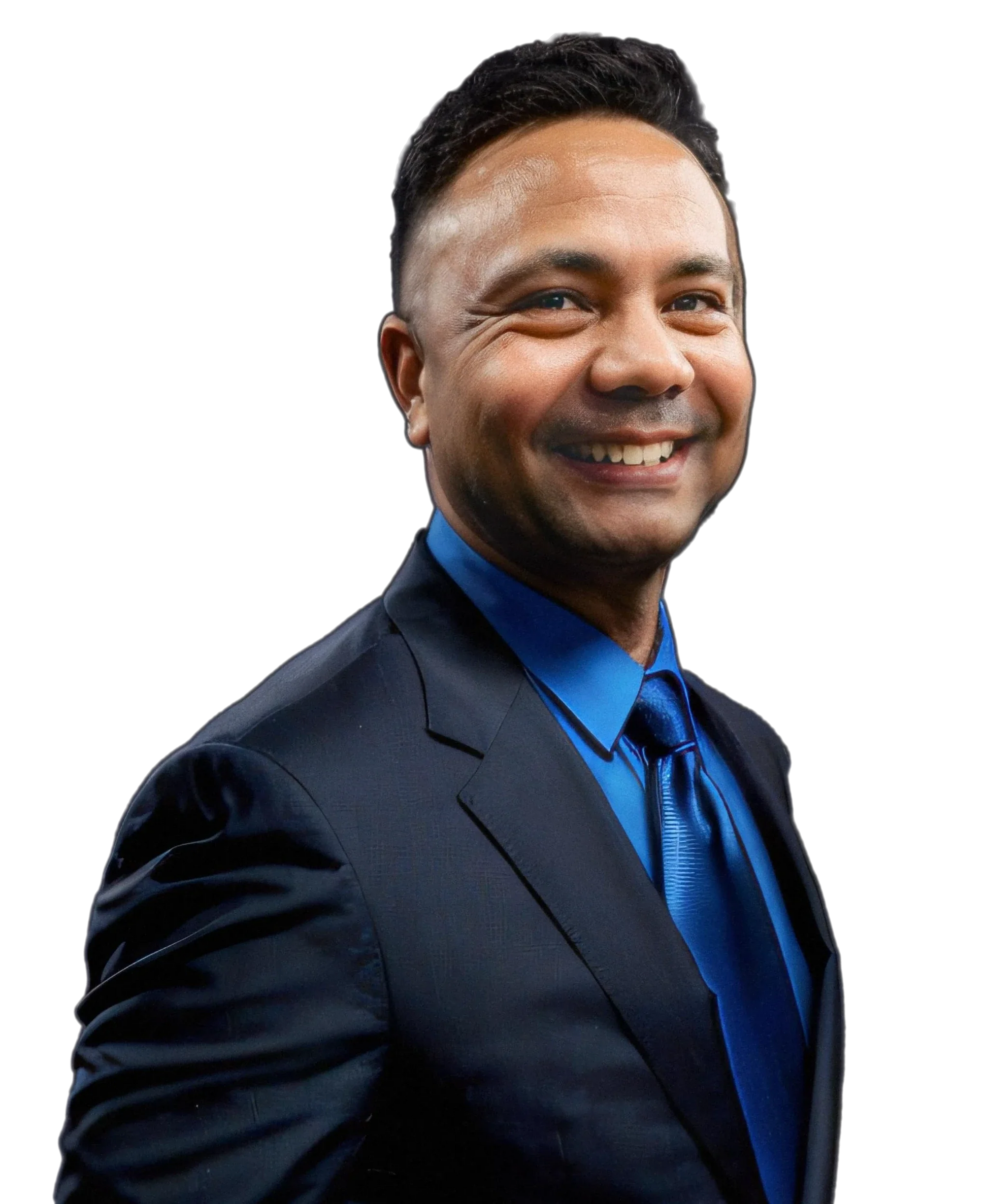 2D Colored Art service sample with a person in a suit and blue tie.