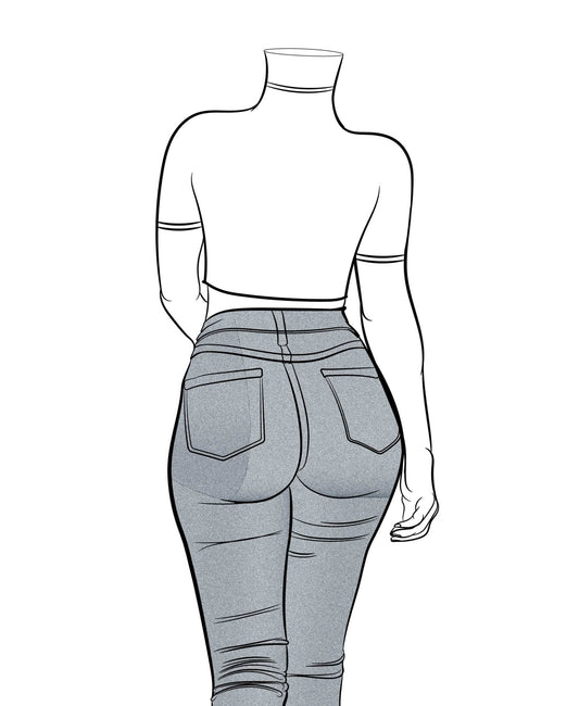 Line art illustration of a figure wearing high-waisted jeans, part of the Jeans Denim - Line Model Art 3 collection.