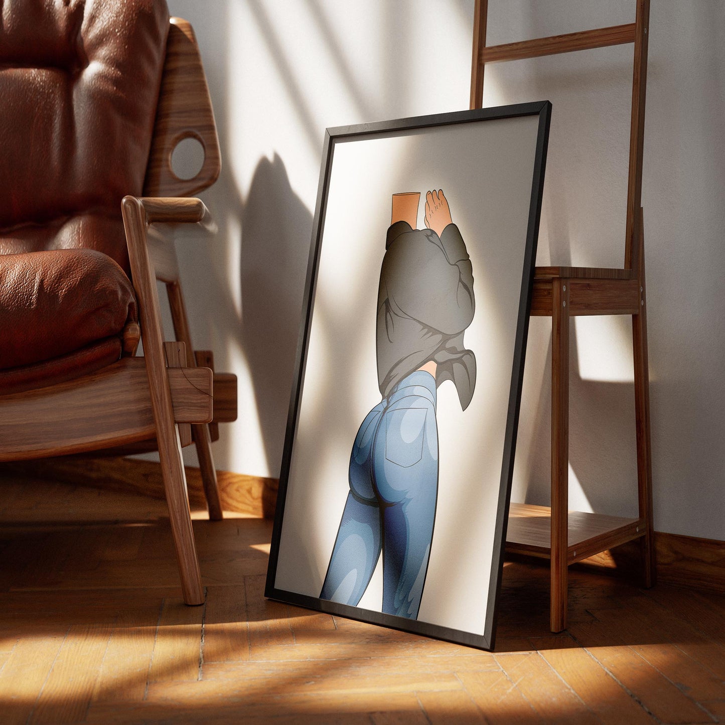 Digital illustration of fitted jeans and loose top, highlighting texture and movement, titled "Jeans Denim - Baked Model Art 23".