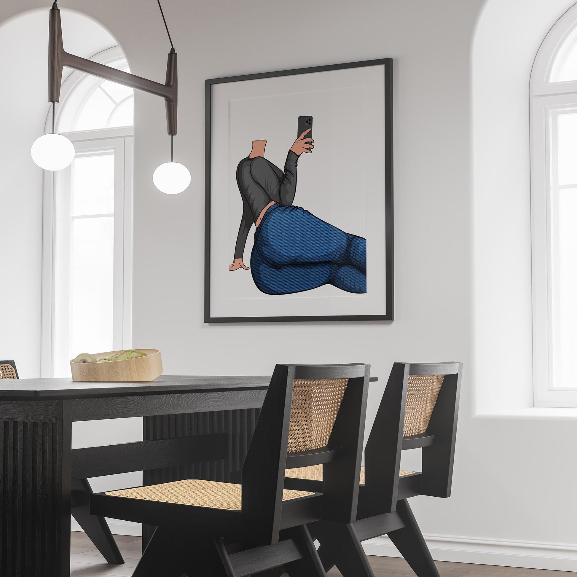 Artwork of a character lounging with denim jeans and smartphone, showcasing Jeans Denim - Baked Model Art 30.