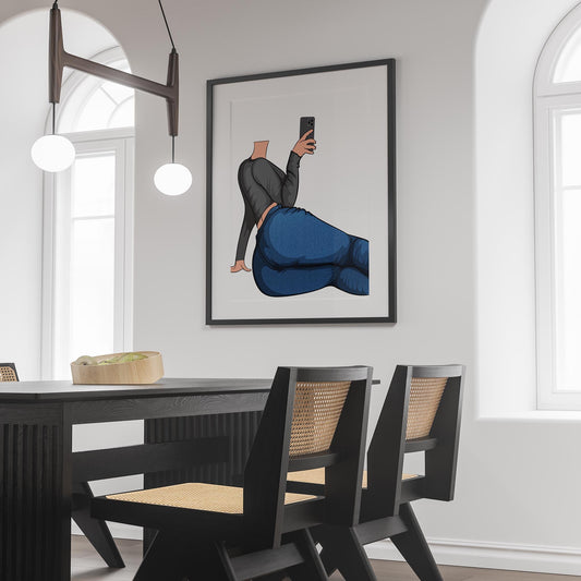 Artwork of a character lounging with denim jeans and smartphone, showcasing Jeans Denim - Baked Model Art 30.