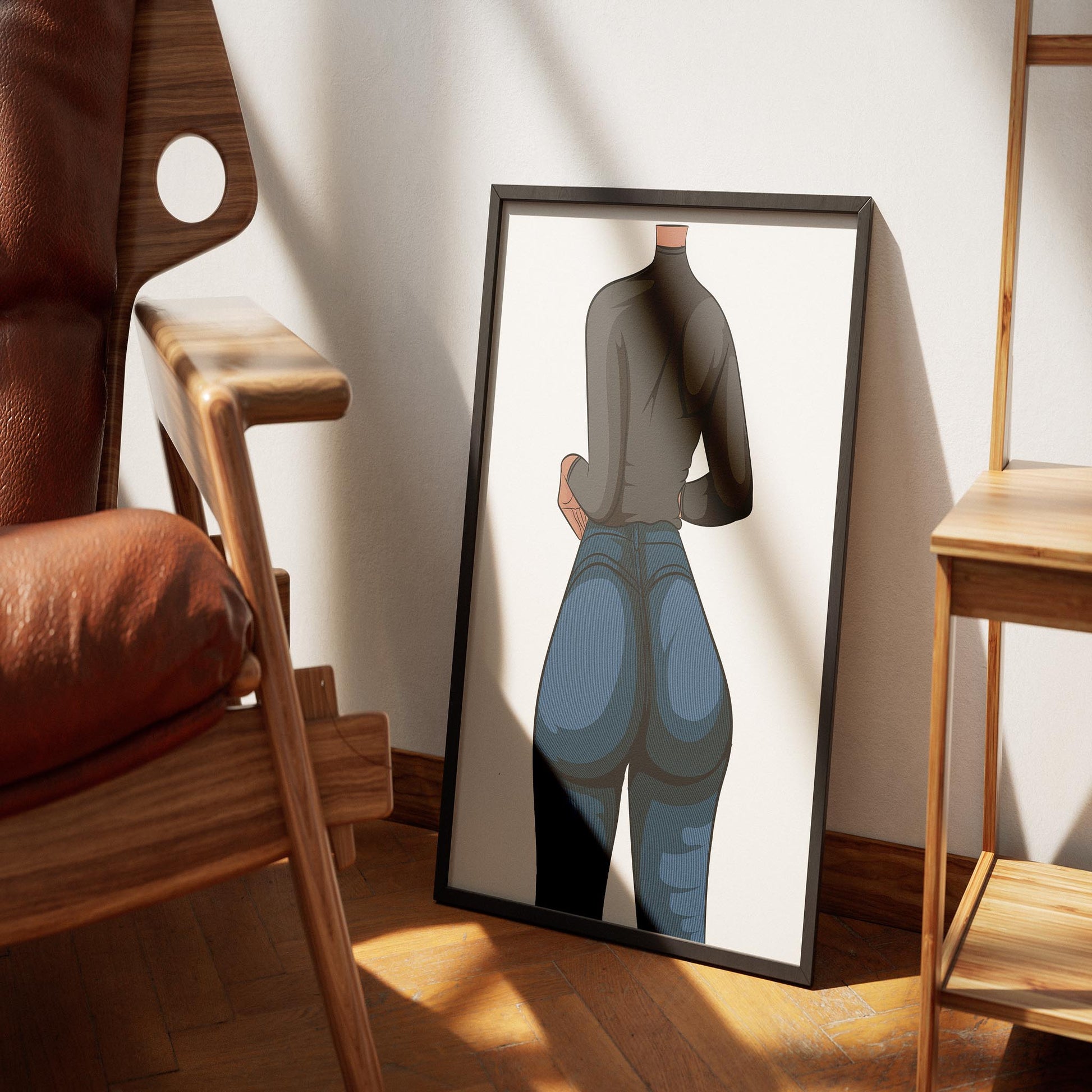 Digital artwork of Jeans Denim Model 32 by Baked Art, featuring bold denim textures and modern style in a sleek silhouette.