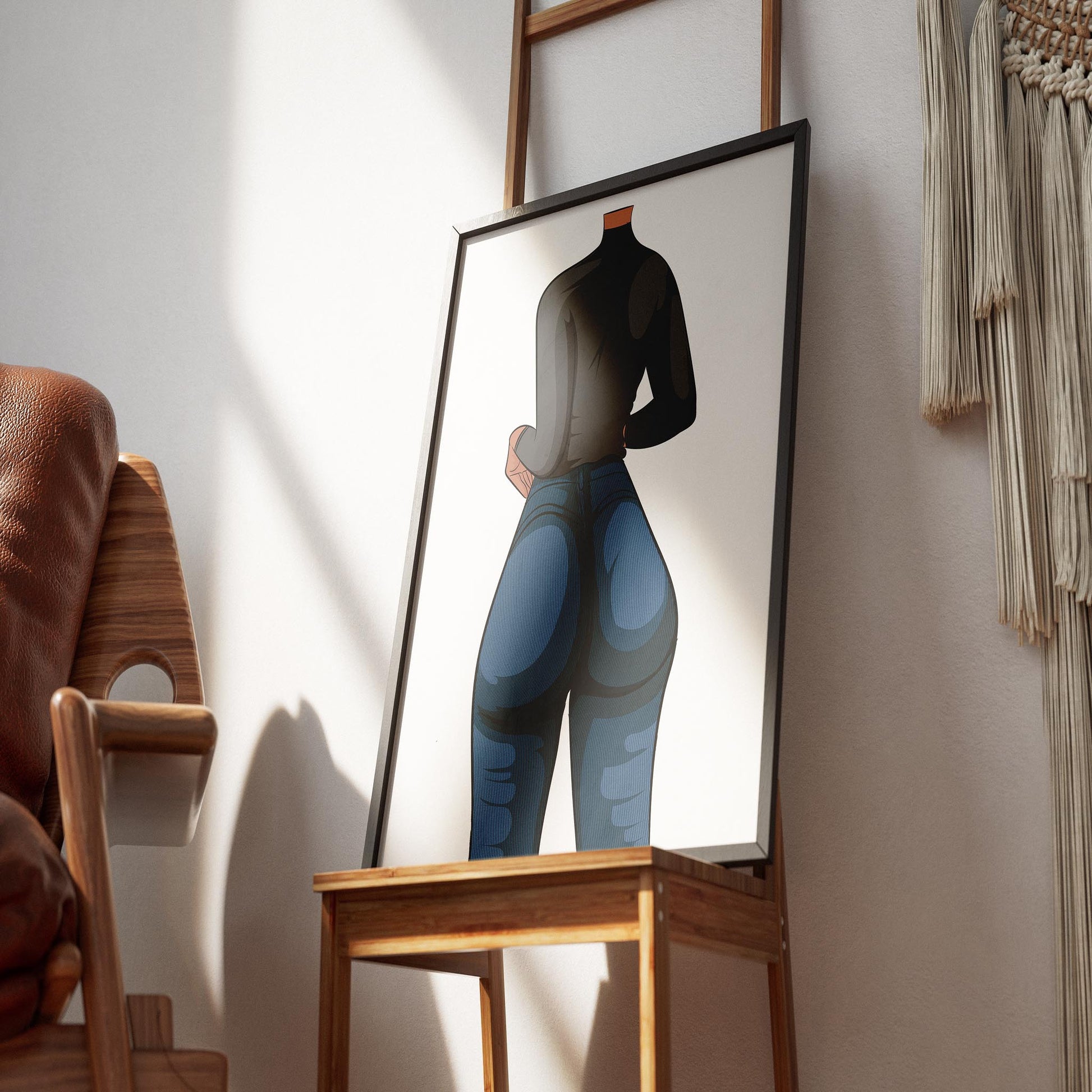 Digital artwork of modern denim style, Jeans Denim Model 32, in a frame.