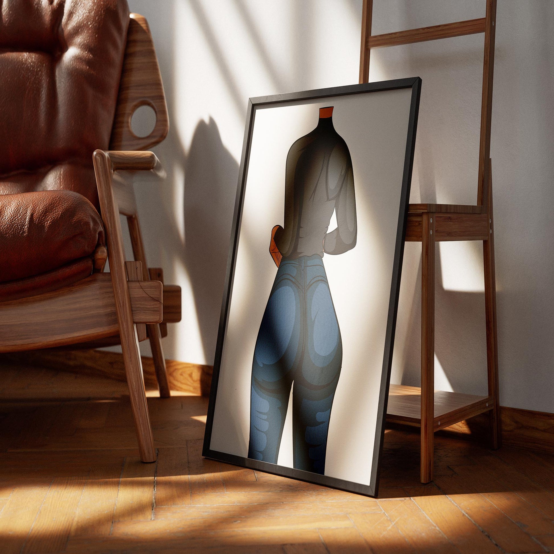 Digital artwork of Jeans Denim Model 32 in modern style displayed in a frame.