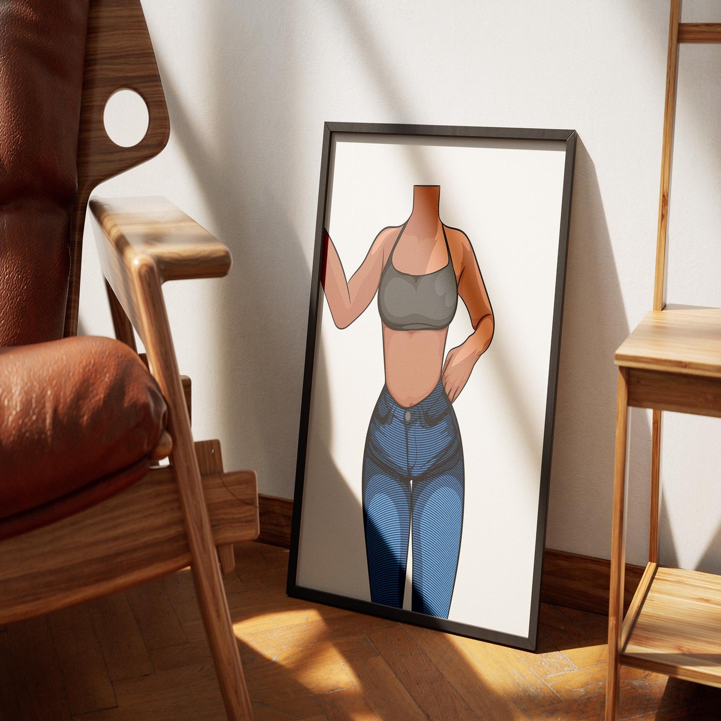 Digital illustration of Jeans Denim Model 34, stylish Baked Art, for fashion projects, by Digitalized Arts.