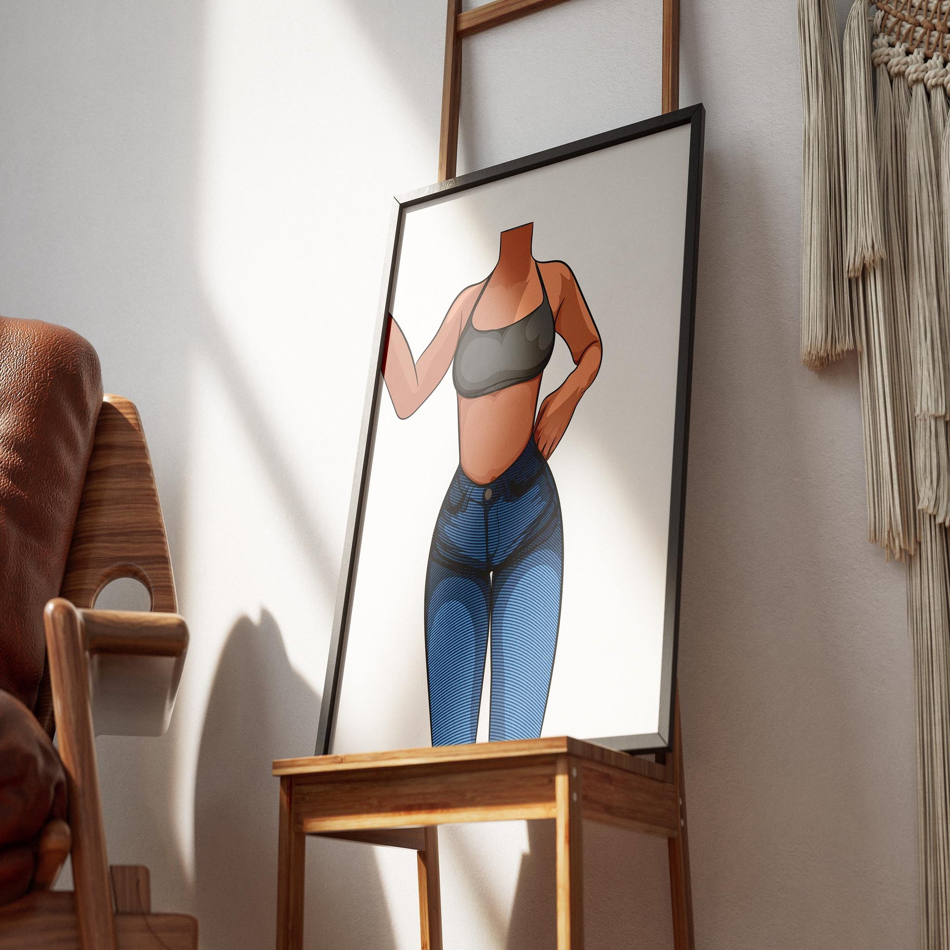 Jeans Denim Model 34 digital art print on easel, Baked Art collection.