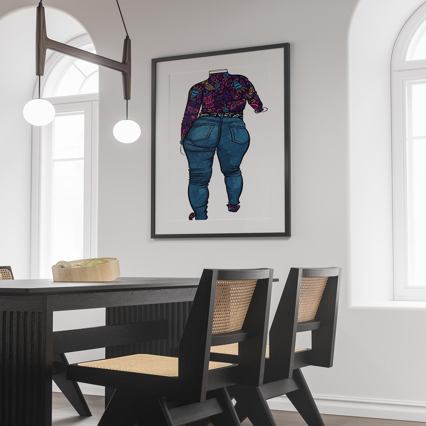 Jeans Denim Model 52 digital artwork on modern dining room wall.