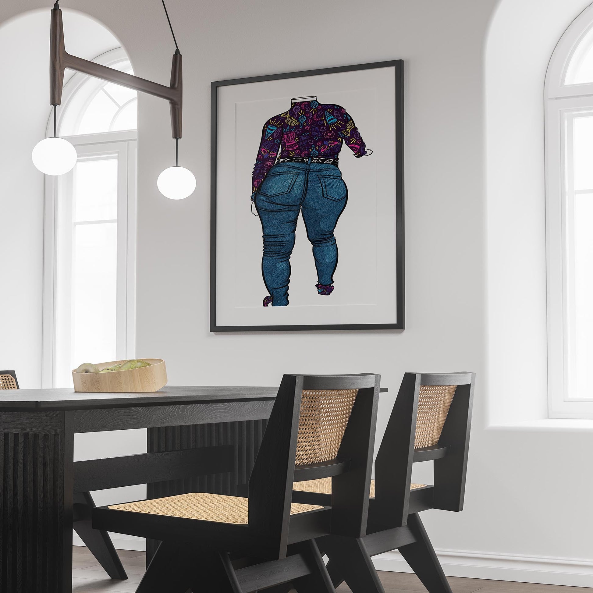 Jeans Denim Model 52 digital artwork on modern dining room wall.