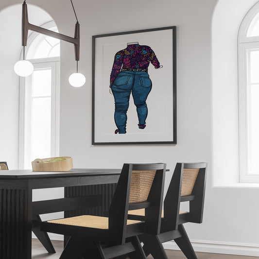 Jeans Denim Model 52 digital artwork on modern dining room wall.