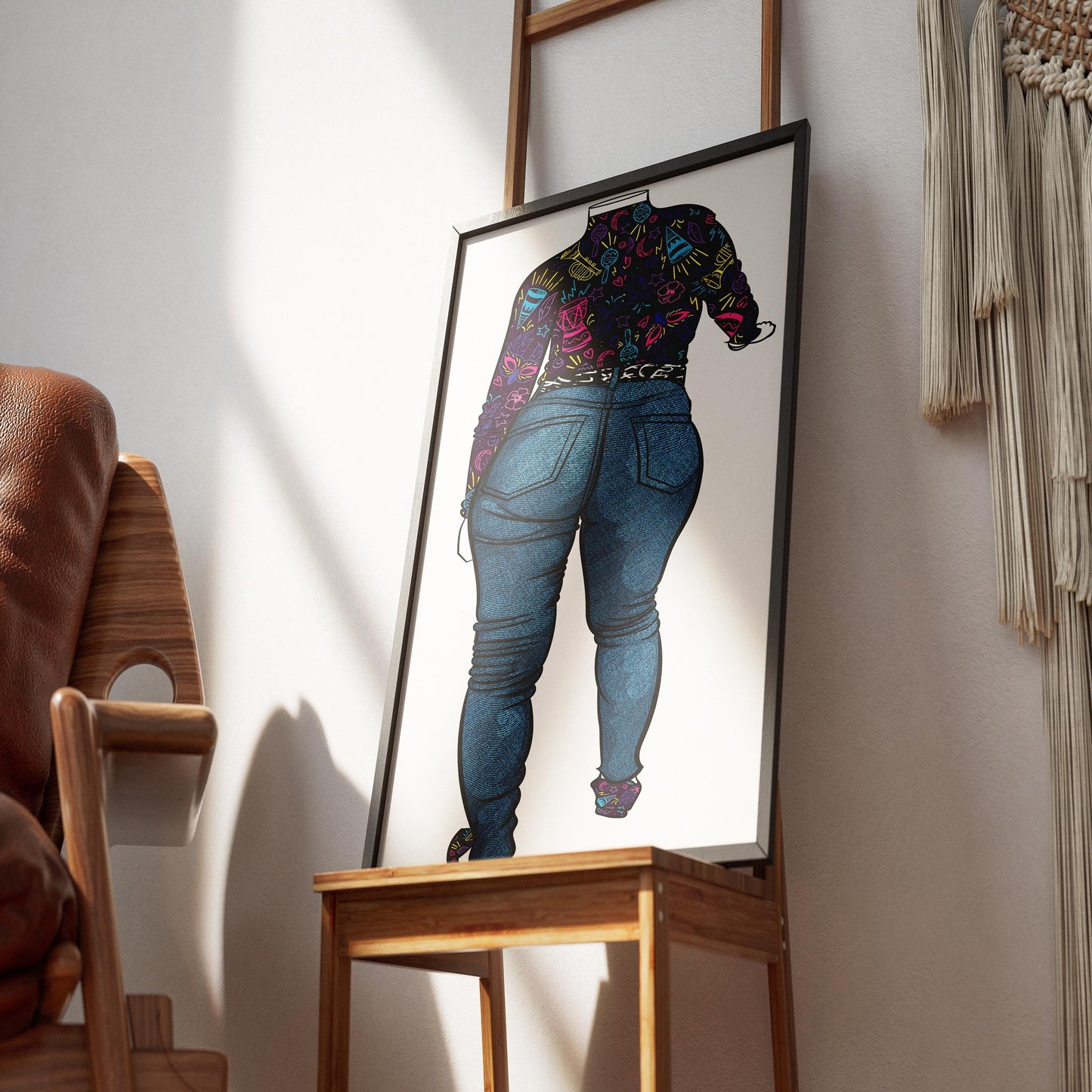 Baked Art - Jeans Denim Model 52 digital artwork displayed on wooden easel.