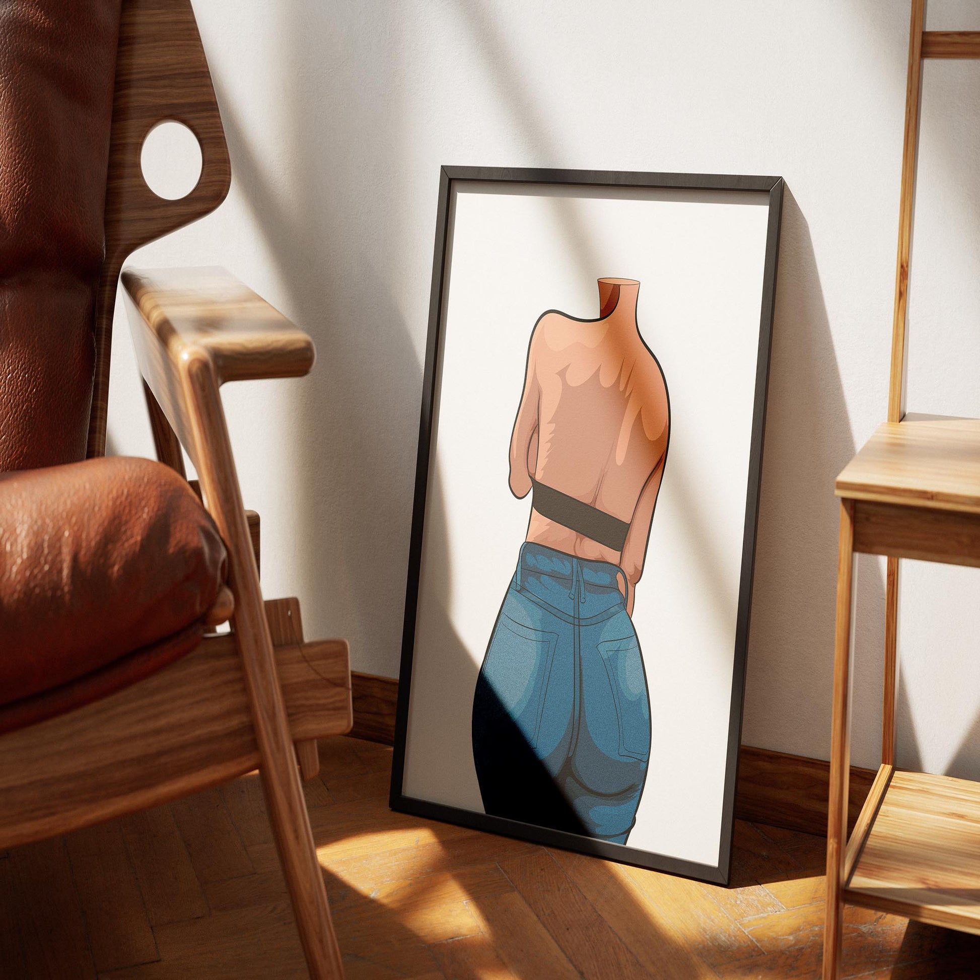 Digital art illustration of Jeans Denim Model 59, showcasing dynamic posture and detailed denim texture.
