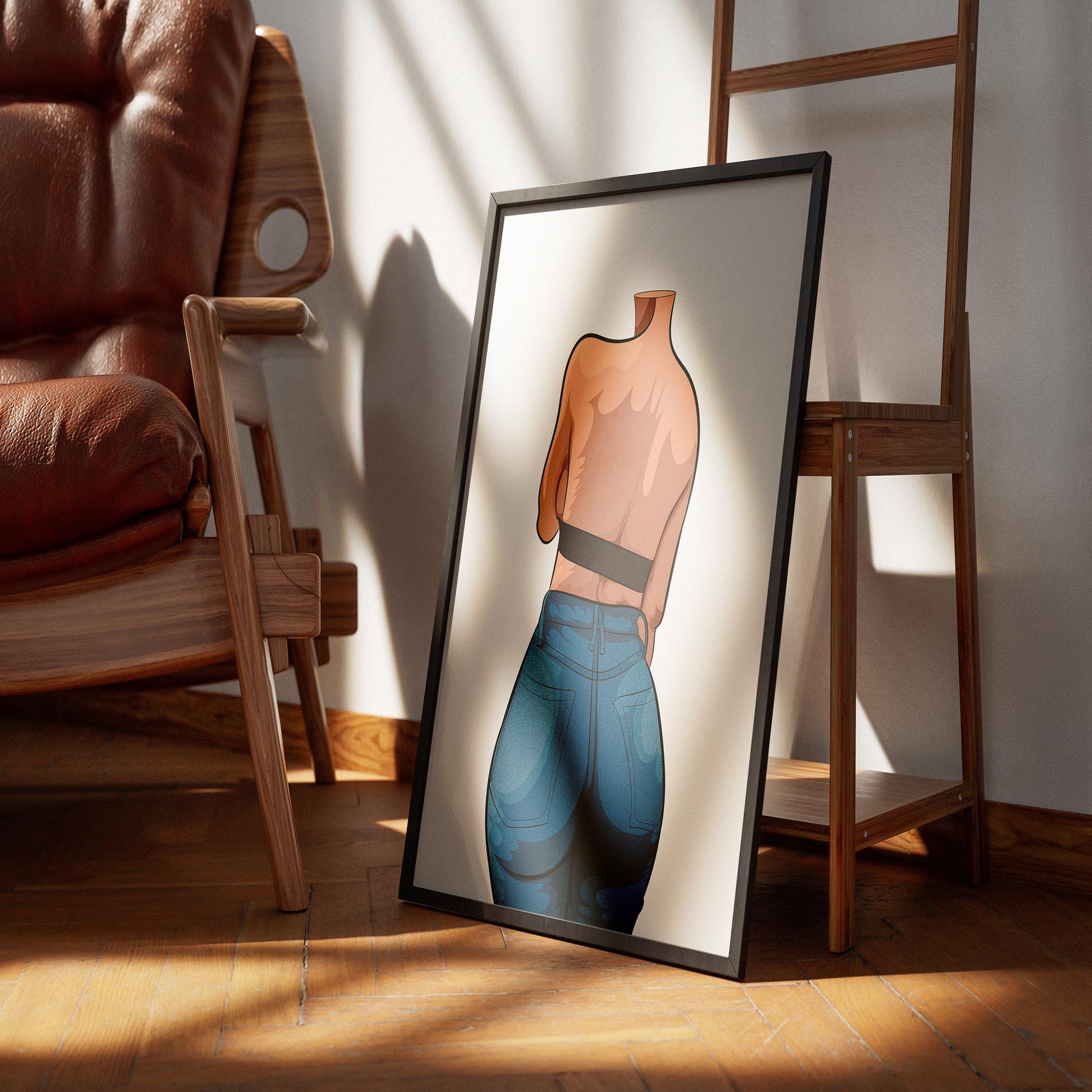 Framed artwork of Jeans Denim Model 59 by Baked Art, highlighting denim texture and digital art style.