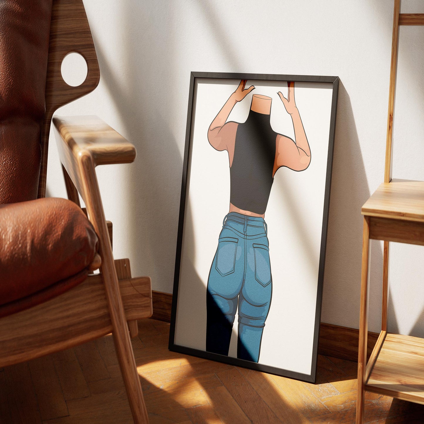 Digital artwork of figure in denim jeans, modern pop art style, Jeans Denim Model 5.