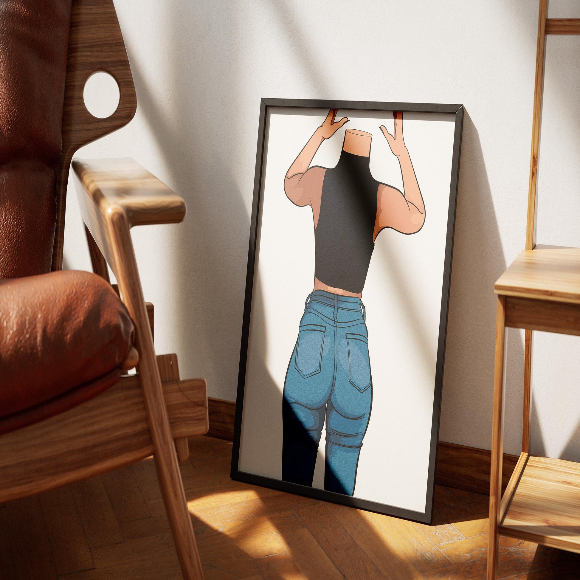 Digital artwork of figure in denim jeans, modern pop art style, Jeans Denim Model 5.