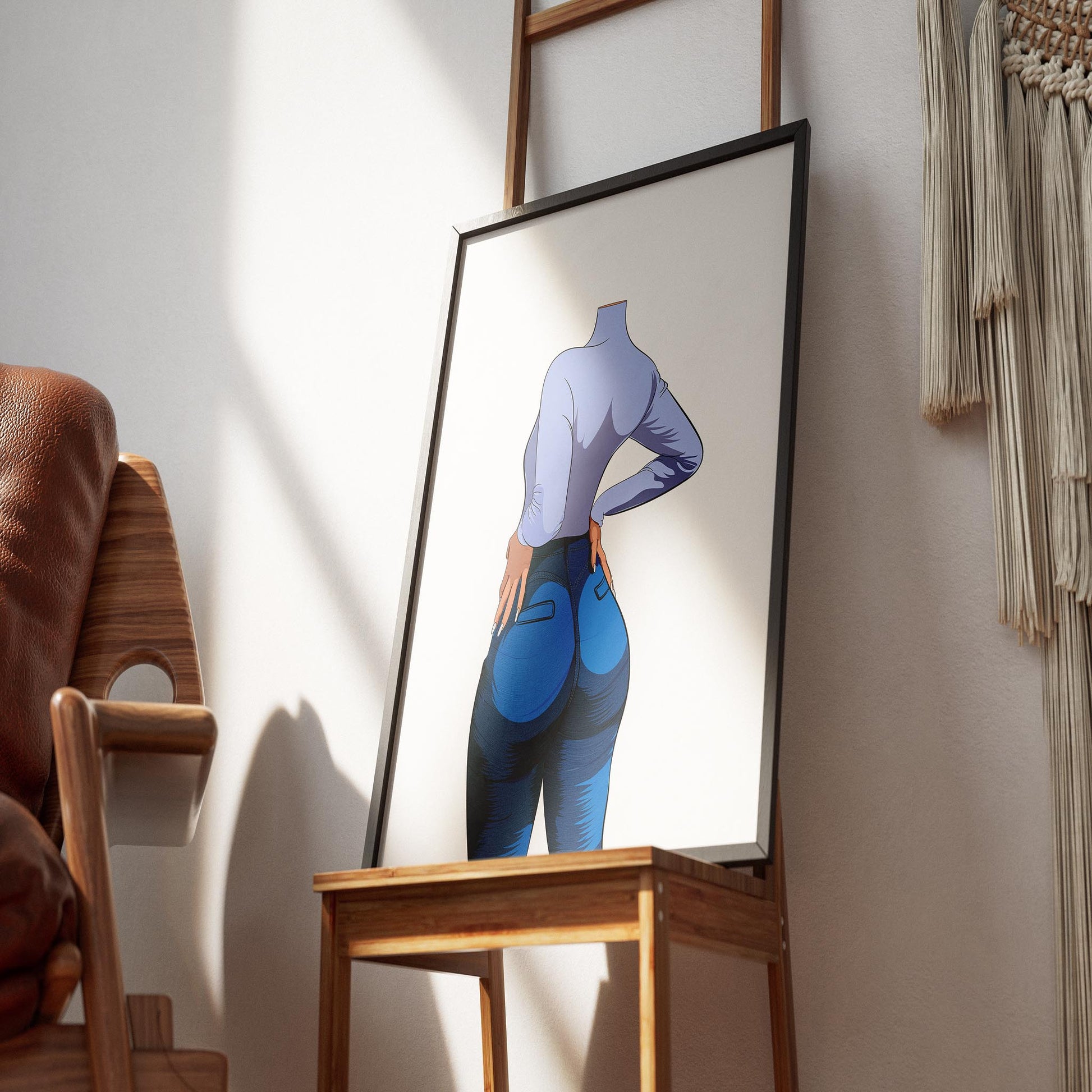 Baked Art - Jeans Denim Model 60 stylish figure illustration in denim ensemble.