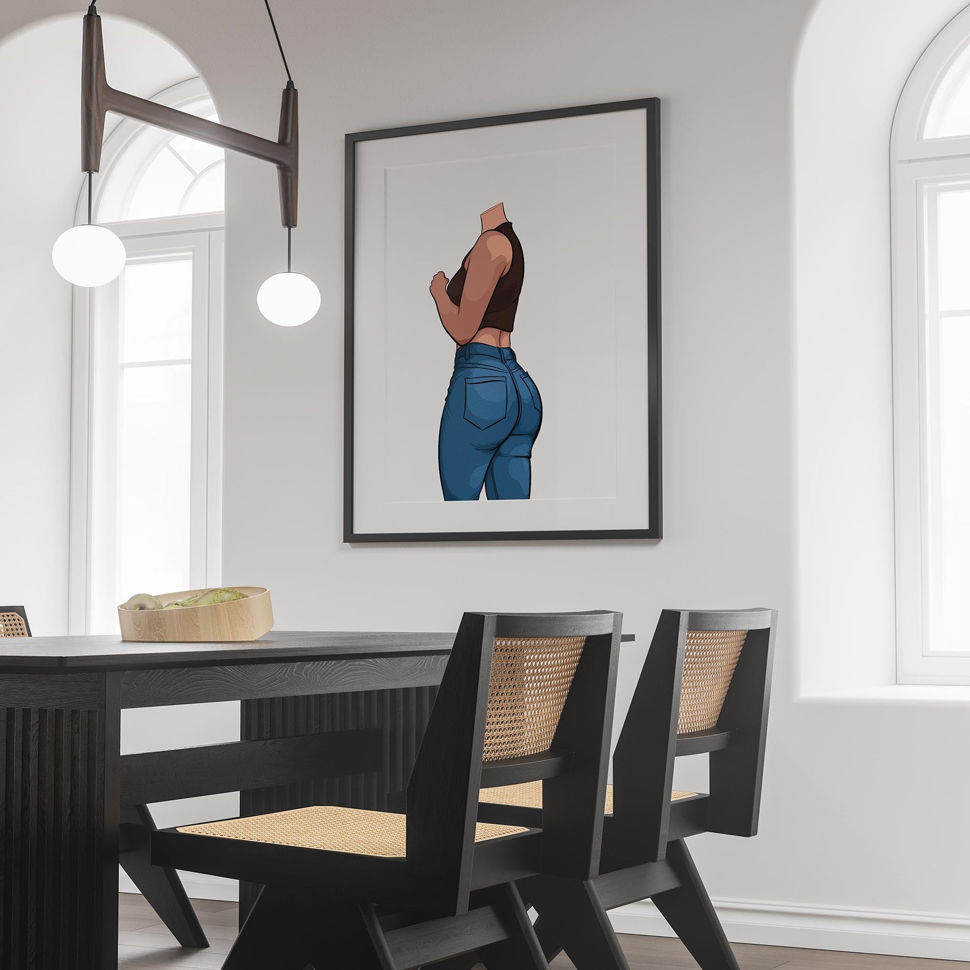 Art depicting figure in denim jeans and sleeveless top, showcasing Baked Art - Jeans Denim Model 61.