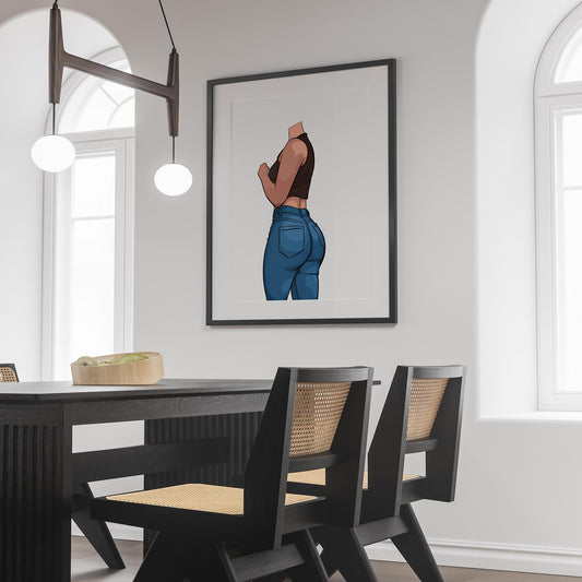 Art depicting figure in denim jeans and sleeveless top, showcasing Baked Art - Jeans Denim Model 61.