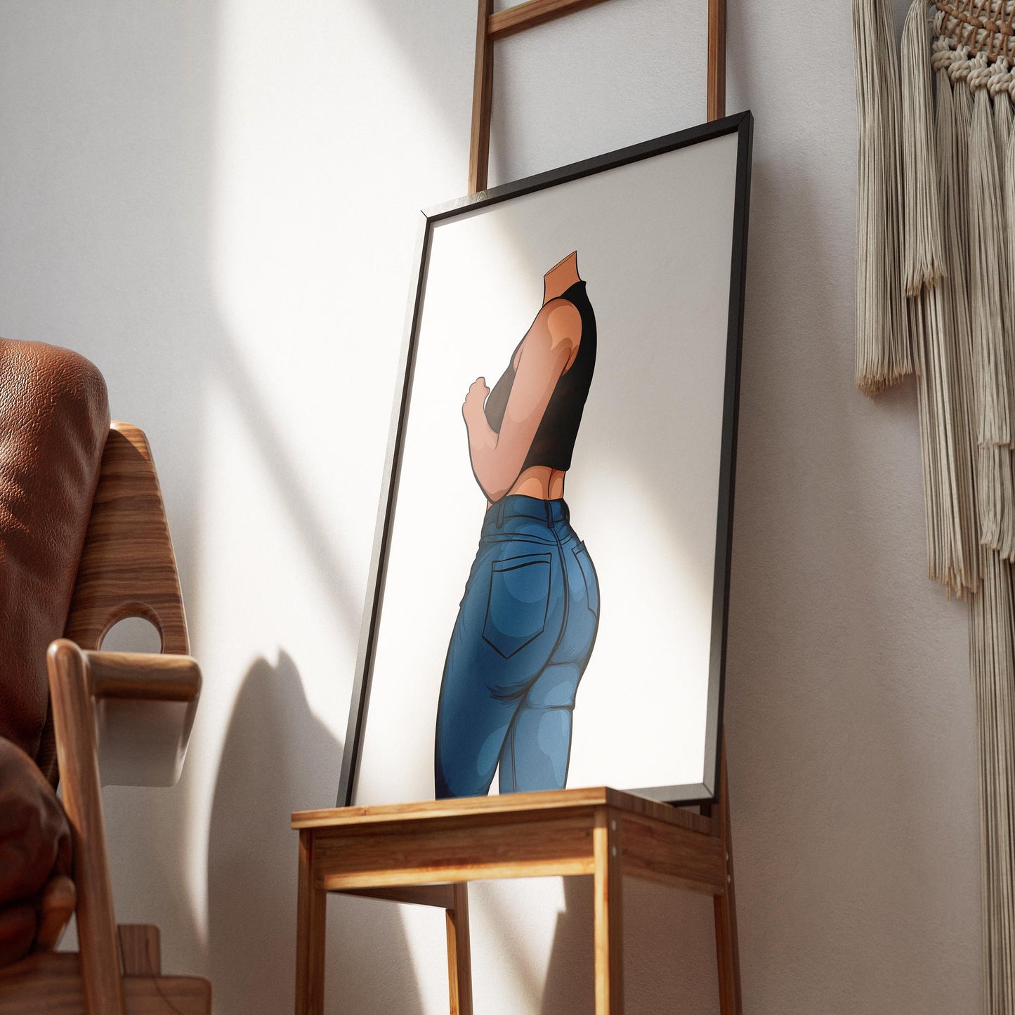 Artwork of figure in blue denim jeans and sleeveless top, Baked Art - Jeans Denim Model 61.