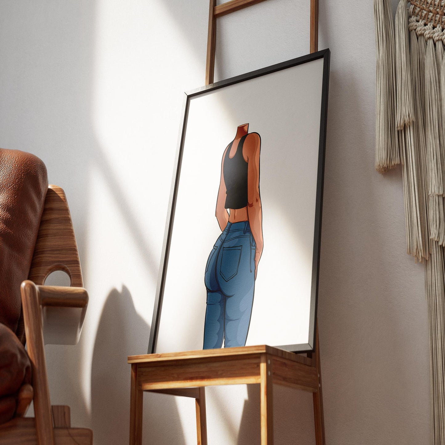Illustration of a figure in denim jeans and black sleeveless top, showcasing "Baked Art - Jeans Denim Model 62" with emphasis on texture and shading.